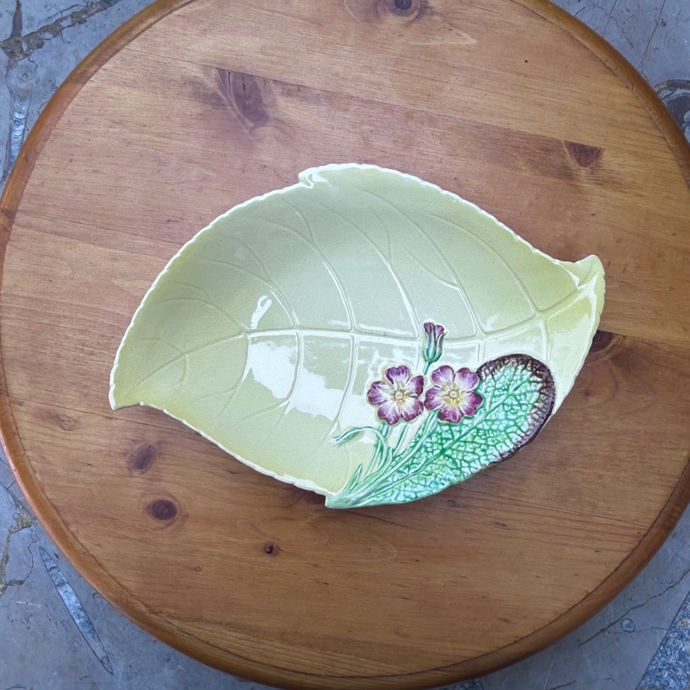 Vintage Primula Leaf Dish Hand Painted Ceramic MCM Green Carlton Ware Large Soap